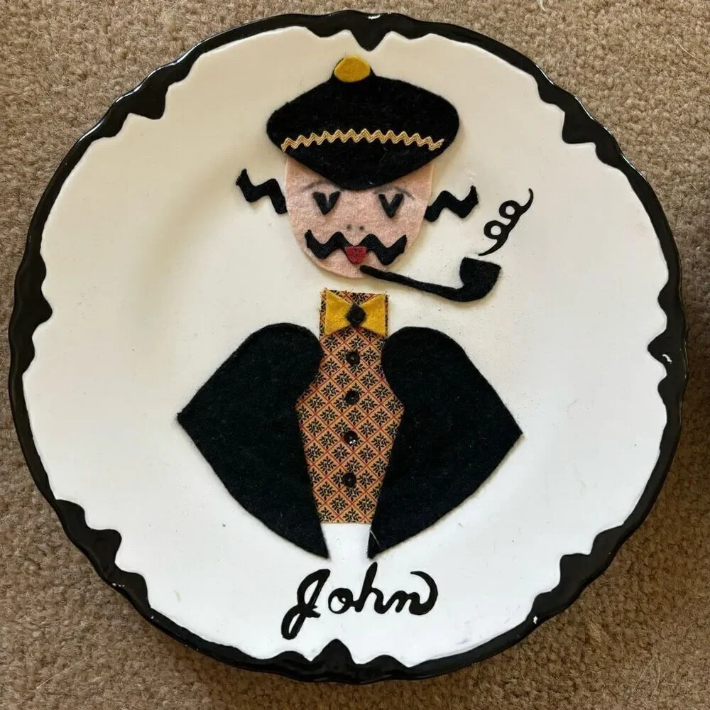 Vintage 1960’s Victorian Felt Man & Woman Decorative Plates